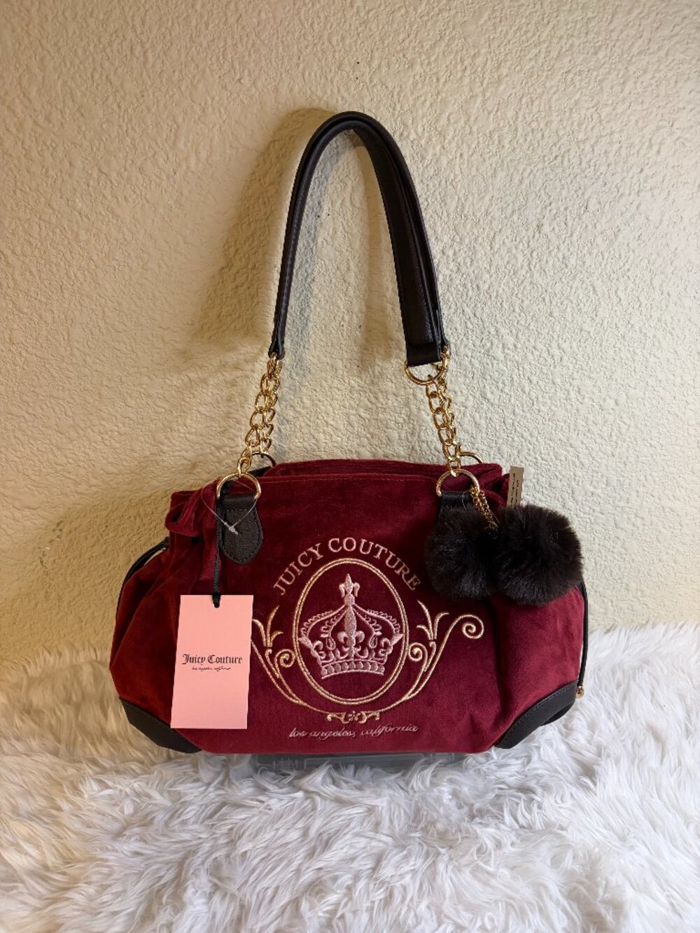 Juicy Couture Juicy Magnifique Satchel Cranberry Velvet Crown Pom NWT